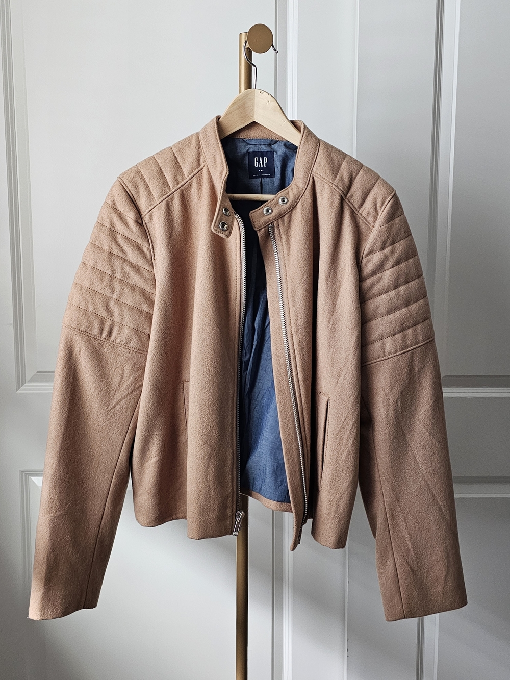 GAP Women's Woold Blend Camel Moto Biker Jacket Size XXL